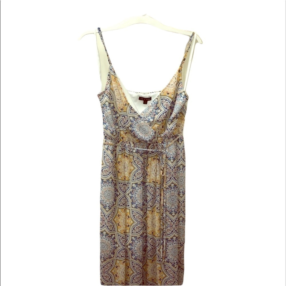 2/$30 As You Wish - Blue Yellow Patterned Maxi Dress Spaghetti Strap Size Small